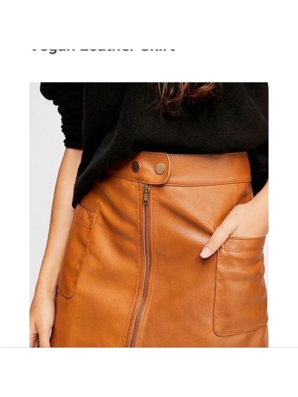 Free People Cognac Vegan Leather Mini Skirt Size 0